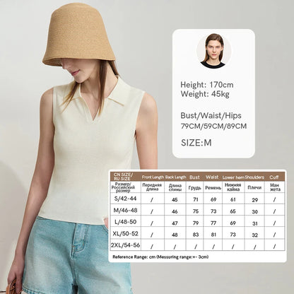 Ärmelloses Strickoberteil mit Umlegekragen und V-Ausschnitt, hellbeige