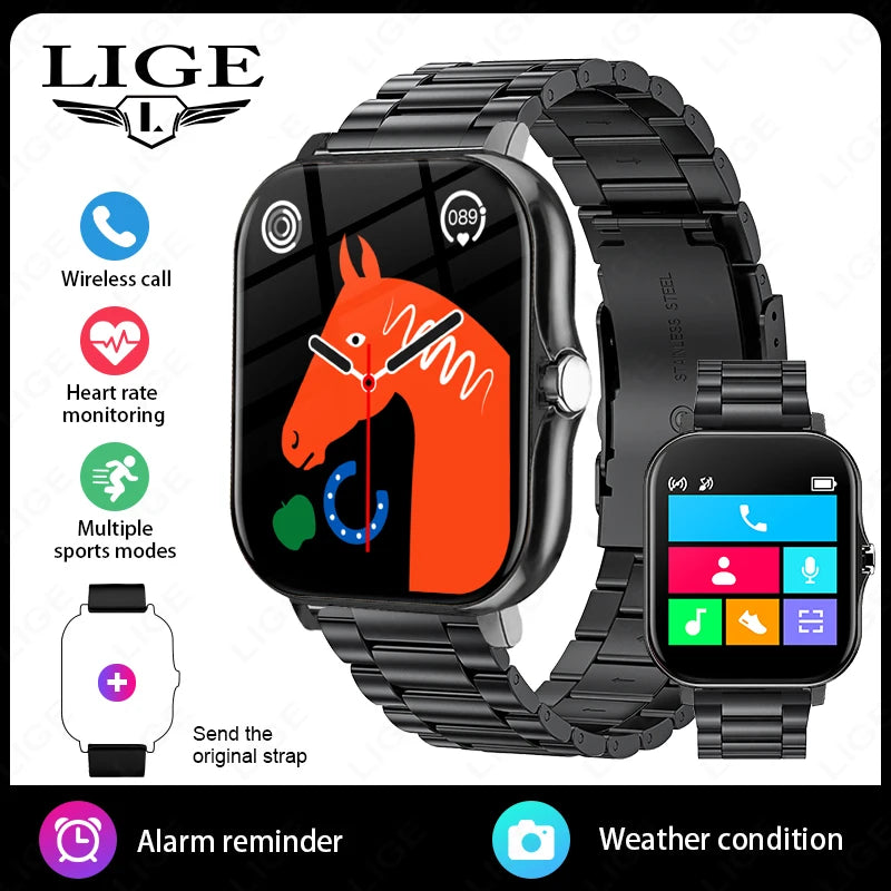 LIGE 1,44 Zoll Full Touch Screen Smart Uhr Bluetooth Anruf BT Musik EKG Gesundheit Überwachung Männer Frauen Smartwatch Für IOS Android