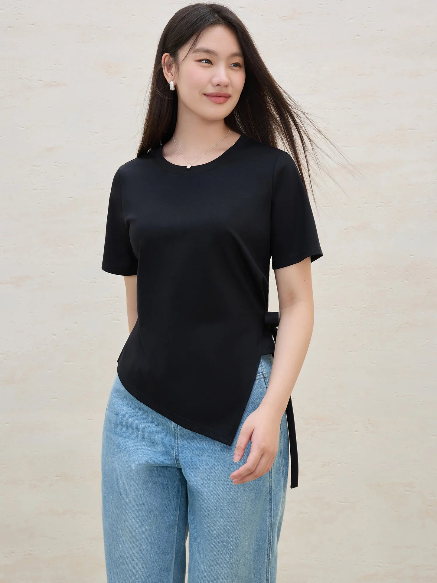 Damen Vintage T-Shirt mit Kontrastnähten und Rundhalsausschnitt – Lässiger Schnitt aus atmungsaktivem Baumwollmix für einen legeren Chic.