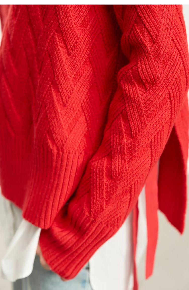 Damen-Rollkragenpullover locker Schnürung Herbst-Winter