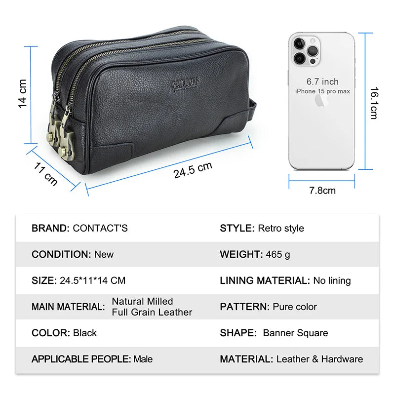 Herren-Clutch aus Vollnarbenleder mit gepolsterter Form, Reißverschluss und Code-Schloss