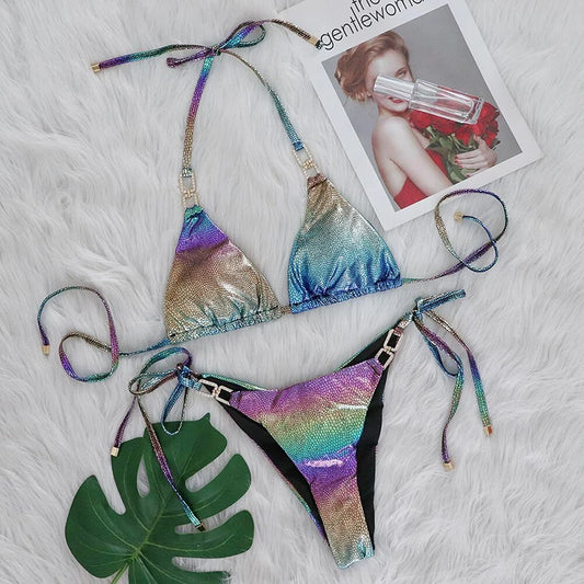Sexy Bikini-Set mit Strasssteinen für Damen – Push-up-Badeanzug für Strand und Pool