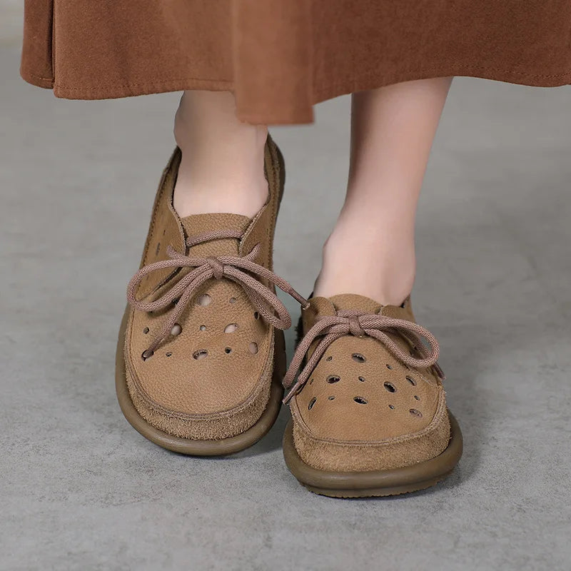 AIYUQI 2025, neue flache Damensandalen, rutschfeste Schnür-Loafer mit weichen Sohlen für Damen, Sommer-Strandschuhe mit großem Loch für Damen