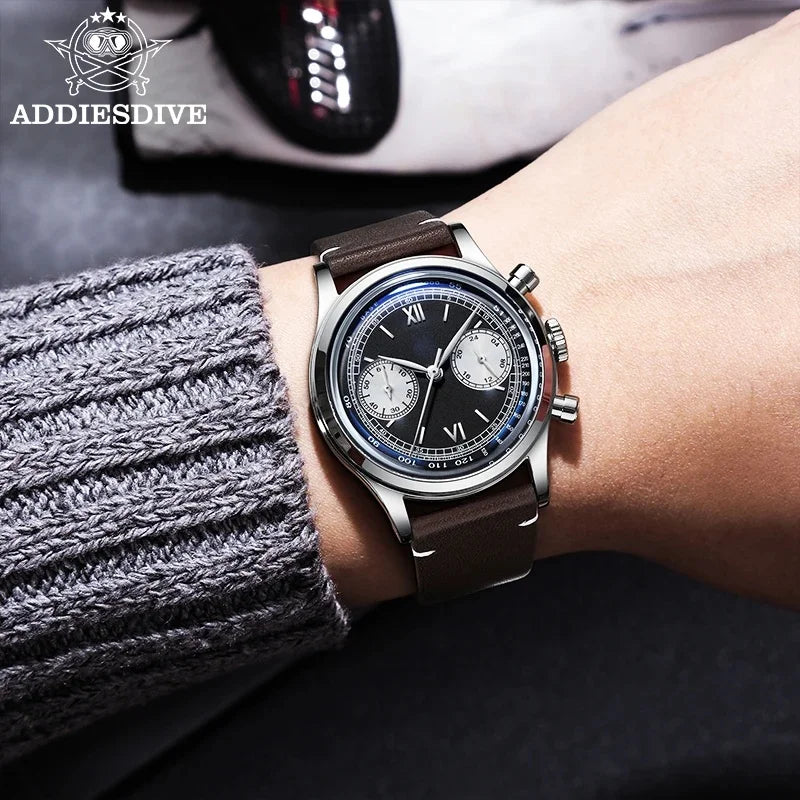 Herren-Chronograph mit Lederarmband und VK64-Werk