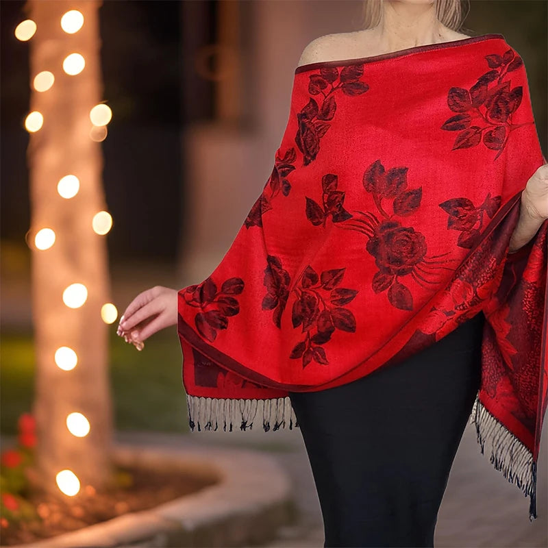Damen Winterschal Kaschmir Plaid warm Pashmina Bandana Quaste B