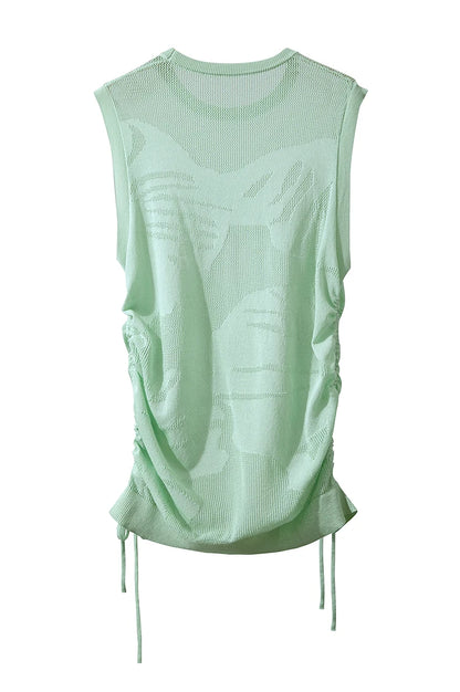Ärmelloses Stricktop (Rückansicht), mintgrün, O-Ausschnitt, seitliche Bindebänder