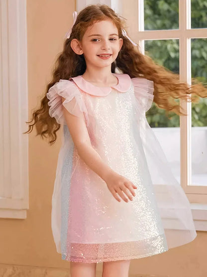 Sommerliches Mädchenkleid aus 100% Baumwolle im französischen Stil mit kurzen Ärmeln – lockere Passform für Kinder von 110cm bis 170cm