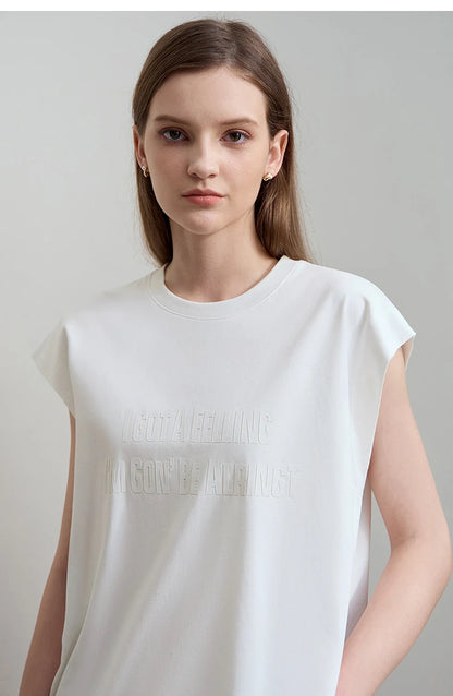 Damen T-Shirt aus Baumwolle mit lässigem O-Ausschnitt und breiten Schultern