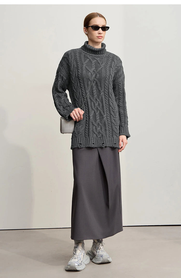 Damen-Rollkragenpullover Acryl locker warm Retro Winter