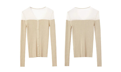 Damen V-Ausschnitt Pullover Viskose Mesh Organza Slim Frühling