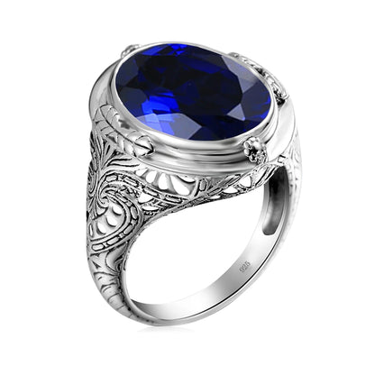 Unisex-Granat-Ring Großer Granatstein 14×18 mm Silber 925 Byzantinisches Design Feines Schmuckstück