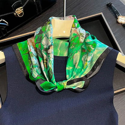 Damen Seidensatin Schal quadratisch Blumenprint Kopftuch Bandana Hijab J