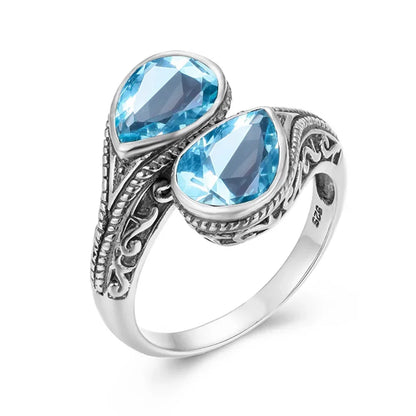 Damen-Ring aus Silber 925 mit zwei Granatsteinen im Vintage Gotischen Stil Eleganter Verlobungs- oder Jubiläumsschmuck