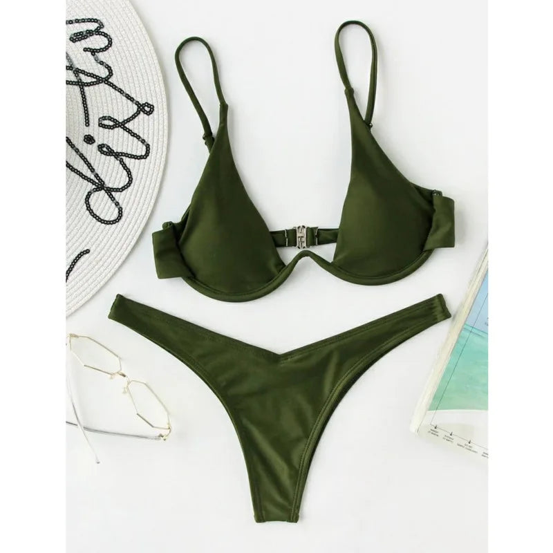 Sexy Bikini-Set mit Push-up-Effekt – Solides Design für Strand und Pool