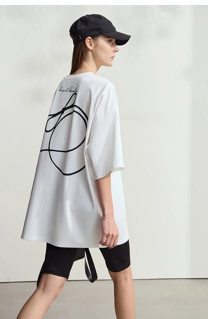 Damen T-Shirt aus ultraloch Stretch-Baumwolle mit Buchstaben-Bowknot-Aufdruck