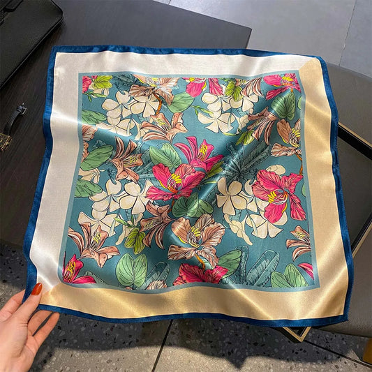 Damen Seidenschal 53cm quadratisch Blumenprint Luxus Hijab Bandana