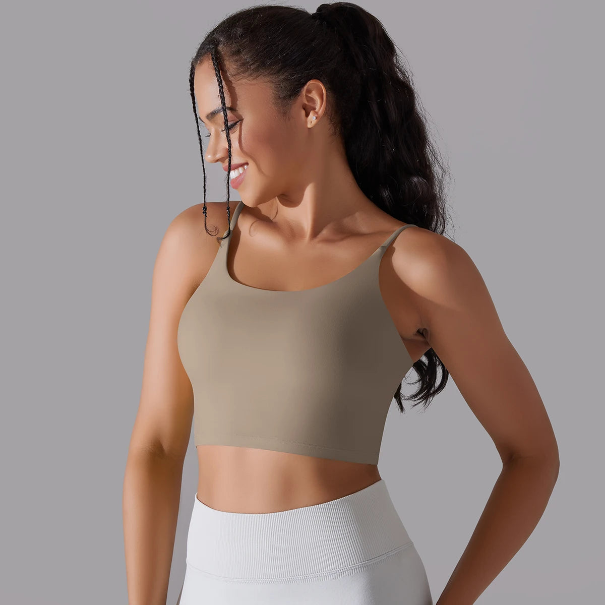 Sport-Top mit fester Polsterung, ärmellos, Racerback, hellbeige