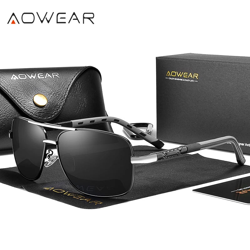 AOWEAR Vintage-Spiegel-Polarisierte Sonnenbrille für Herren und Damen, UV400, Retro-Sonnenbrille, hochwertige Fahrbrille mit Etui