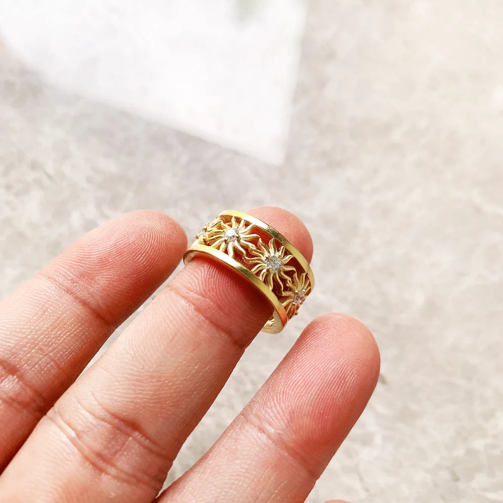Damen-Ring Bandring goldene Sonne II aus Sterlingsilber