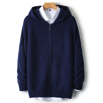 Herren Kapuze Strickjacke Woll jacke Herbst/Winter verdickt große 100% Merinowolle Pullover Reiß verschluss Casual Sportswear Mantel Tops