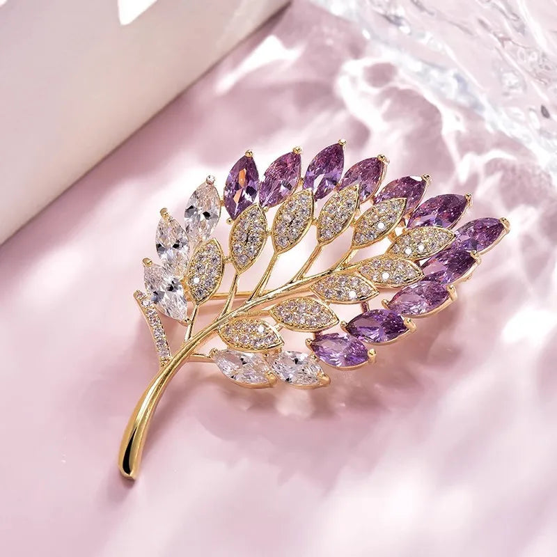 Brosche Kristall Blatt Pflanze Strass Glänzend Boutique Abzeichen Damen
