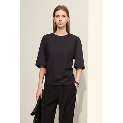 Damen T-Shirt im minimalistischen Stil aus leichtem elastischen Baumwollstoff