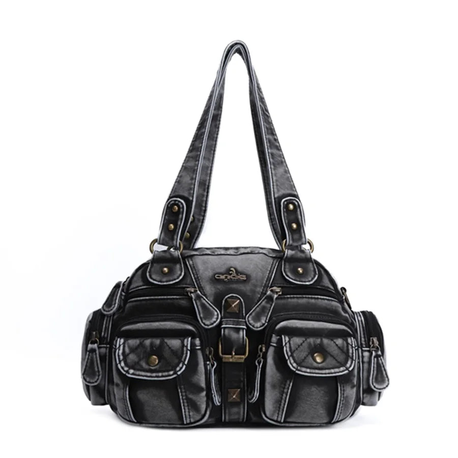 Damen-Handtasche Vintage PU-Leder mit Schultergurt und Obergriff Innenfach für Telefon und Geldbörse