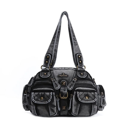 Damen-Handtasche Vintage PU-Leder mit Schultergurt und Obergriff Innenfach für Telefon und Geldbörse