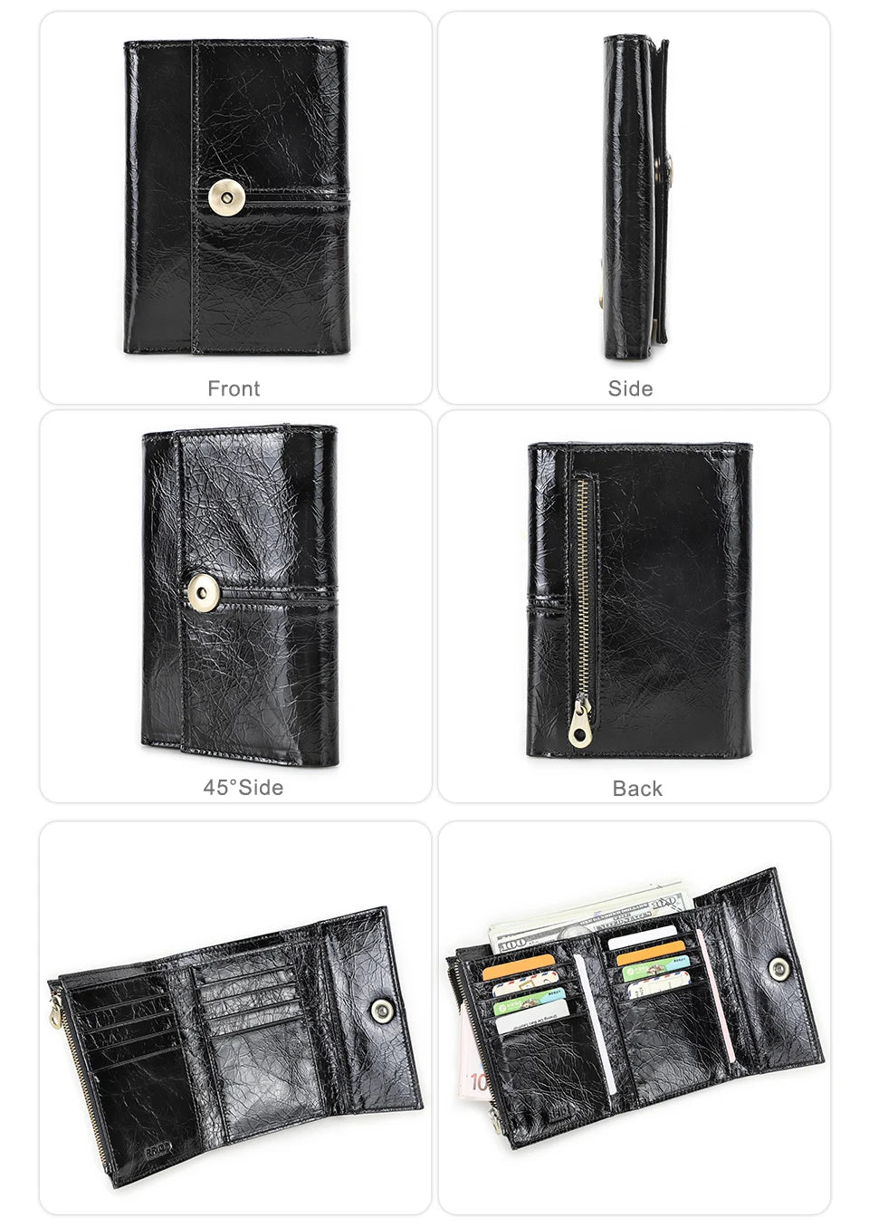 Damen Echtleder Kartenetui Vintage RFID Münzfach dreifach faltbar Kurzgeldbörse
