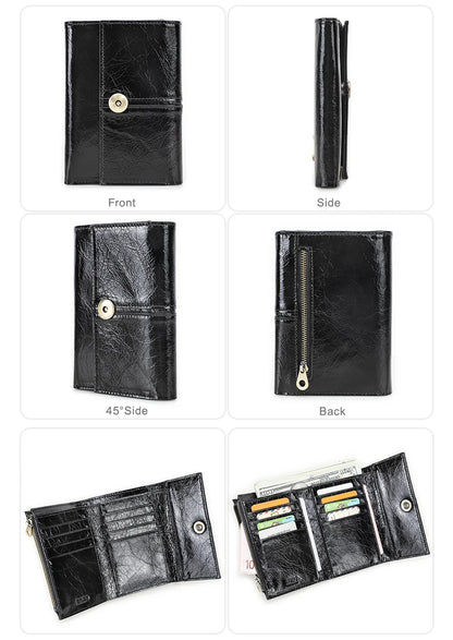 Damen Echtleder Kartenetui Vintage RFID Münzfach dreifach faltbar Kurzgeldbörse