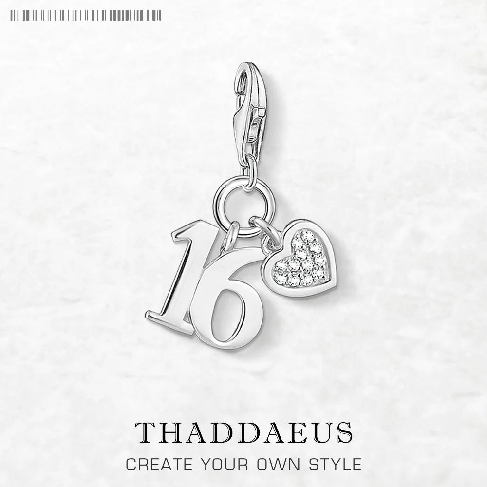 Damen-Charm-Anhänger Glückszahl 16 Geburtstagsgeschenk aus Sterlingsilber