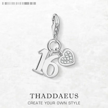 Damen-Charm-Anhänger Glückszahl 16 Geburtstagsgeschenk aus Sterlingsilber
