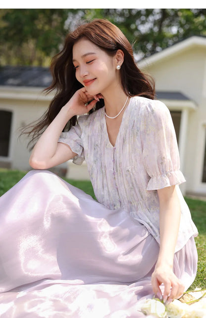 Damen-Lyocell-Bluse mit Reverskragen und Druckmuster – Einreihig und Komfortabel für Frühling und Sommer
