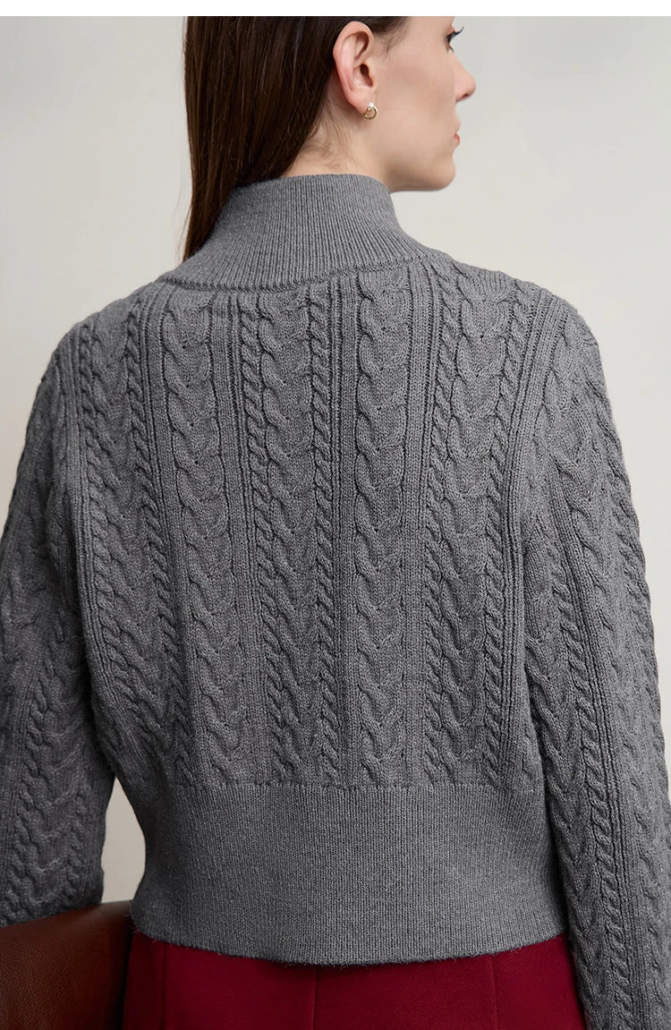 Damen-Rollkragen-Strickjacke Reißverschluss schlank Herbst