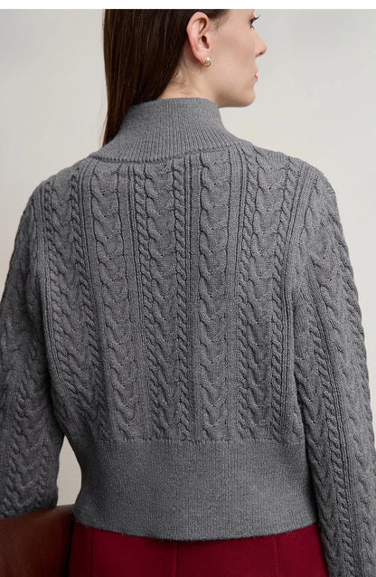 Damen-Rollkragen-Strickjacke Reißverschluss schlank Herbst