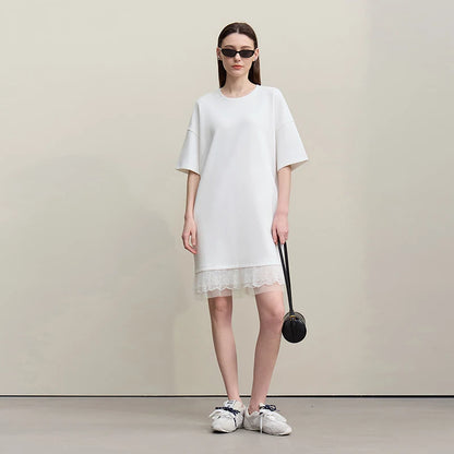 Elegant Damen Midi Kleid Aus Baumwolle Mit Spitze Und Schultereinschnitt
