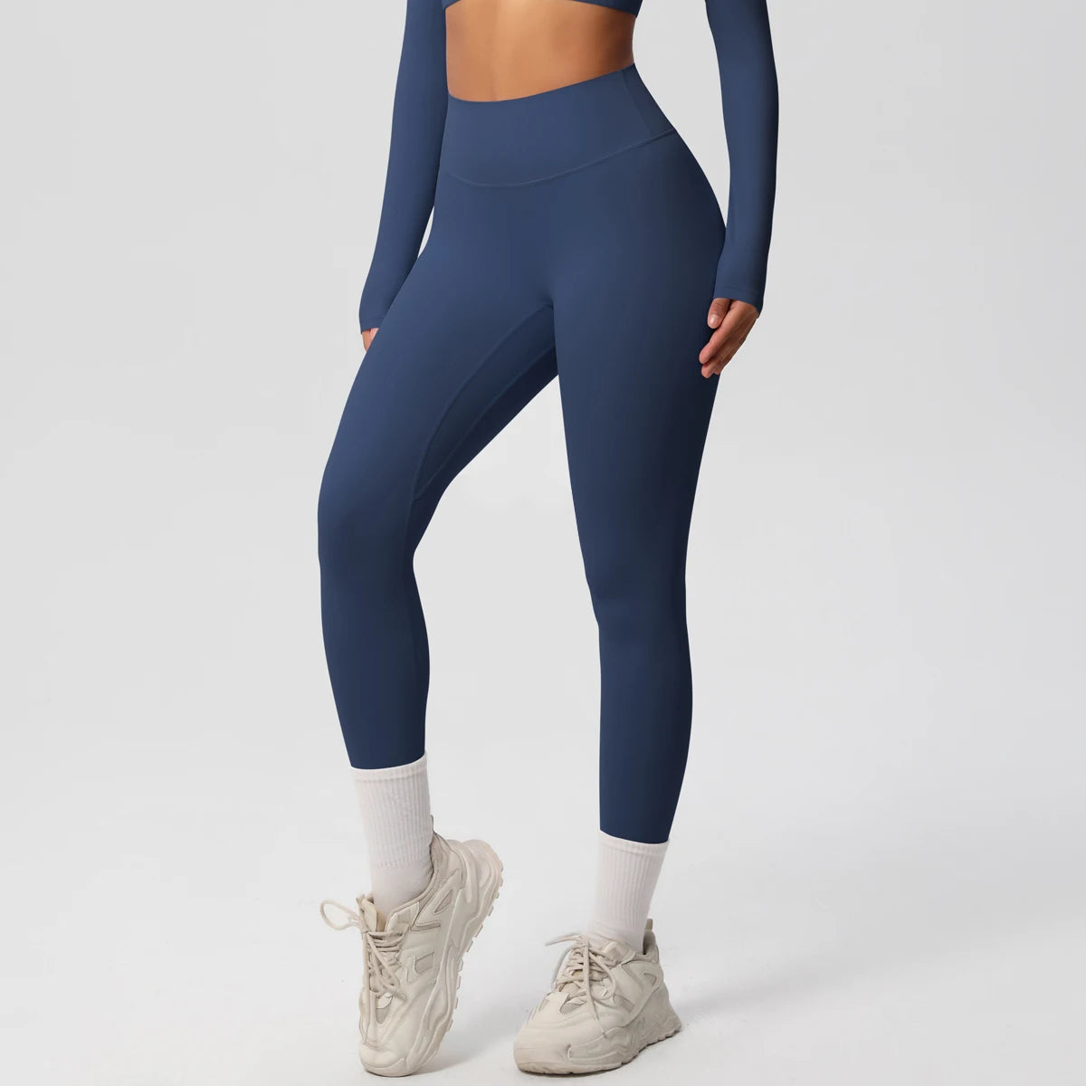Damen-Yoga-Leggings in Navyblau mit hoher Taille und schlankem Schnitt bis zum Knöchel