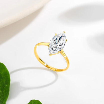 Damen-Verlobungsring aus Moissanit in 14K Gold, Marquise-Schliff, 3 Karat, Zertifikat