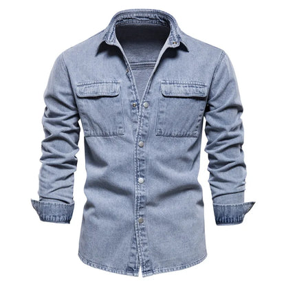 Herren Denim Shirts aus 100% Baumwolle mit Doppel Taschen für den Herbst