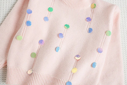 Mädchen Pullover Set mit bunten Pailletten und Tutu Röcken in Pink und Weiß