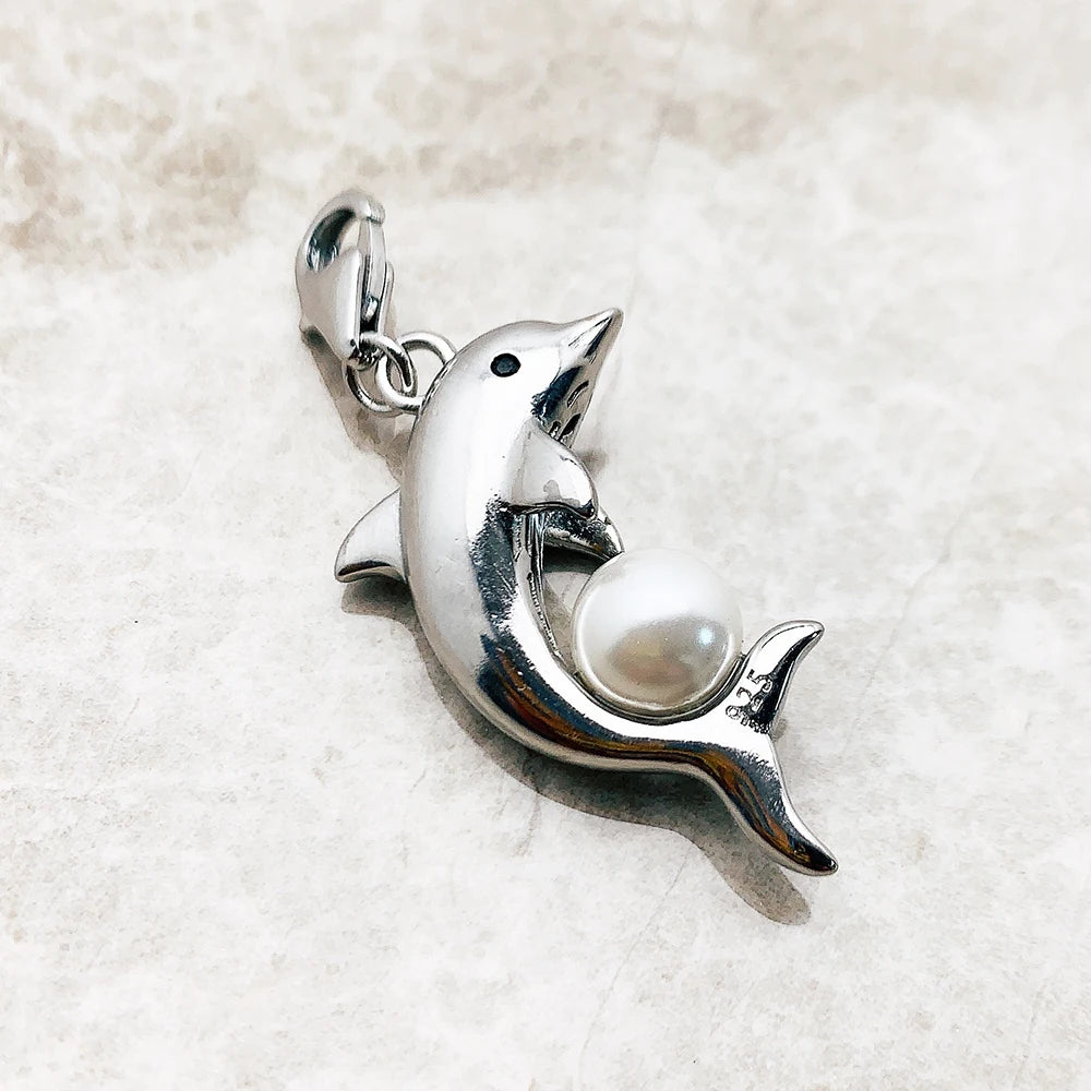 Damen-Charm-Anhänger Delfin mit Perle aus Sterlingsilber