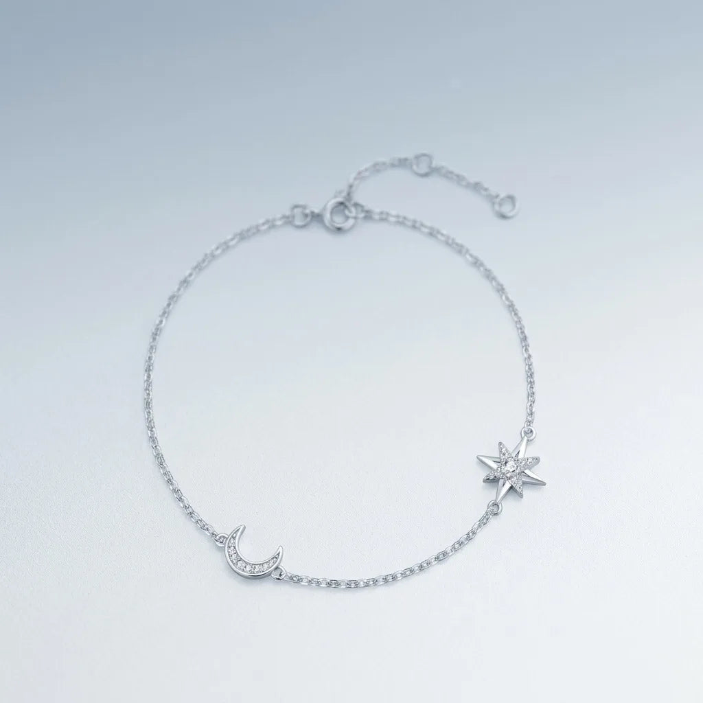 Damen-Ring Mond und Stern mit Moissanit