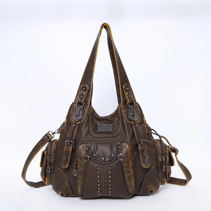 Damen-Schultertasche Aus PU-Leder Große Kapazität Vintage Stil Für Alltag Mit Viel Stauraum
