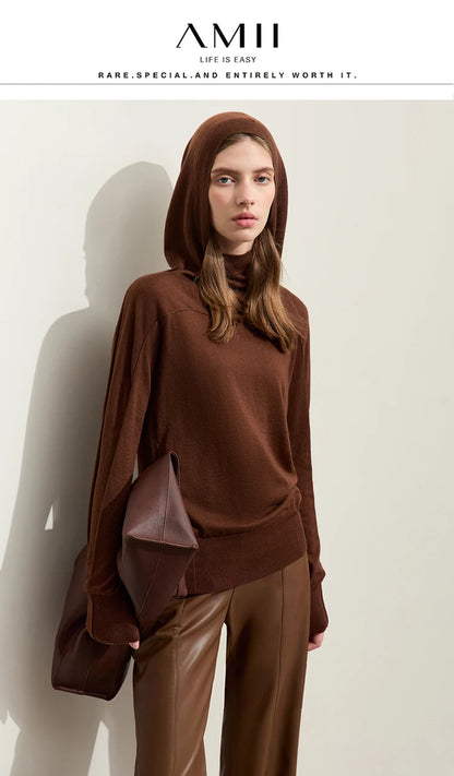 Damen-Kapuzenpullover Wolle Slim Stehkragen-Splicing Büro Herbst-Winter