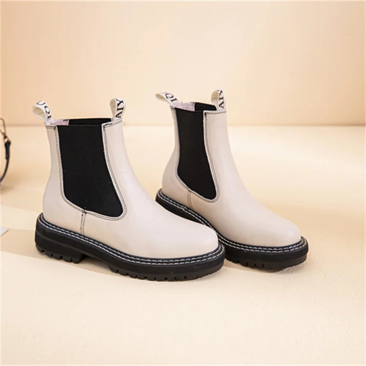 Women's Chelsea Boots Genuine Leather 2025 Autumn Winter Trend Thick-soled Women Ankle Boots All-match Marton Boots Ladies