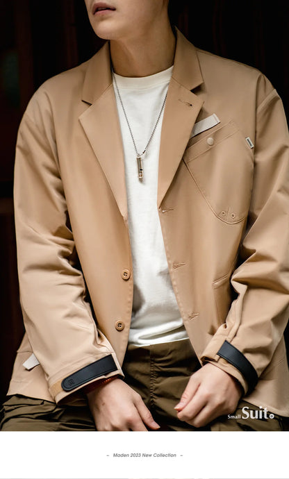 Herren Frühlingsjacke Lässig Einreihiger Blazer Reverskragen Mehrere Taschen Vintage