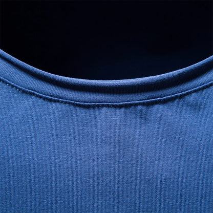Herren-T-Shirt Kragen aus Baumwolle, dunkelblau meliert, gerippter Rundhalsausschnitt