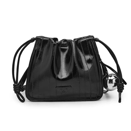 Damen Schultertasche Aus Synthetischem Leder+Split-Leder Mit Kordelzug
