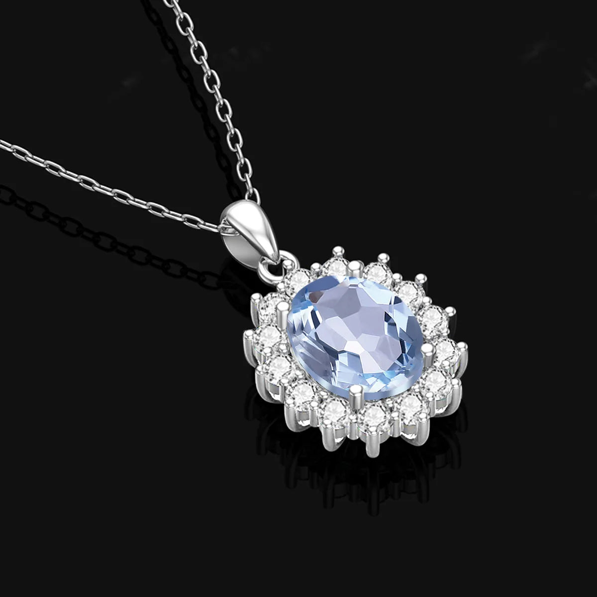 Damen-Halskette aus Sterlingsilber 925 mit ovalem Aquamarin-Anhänger, 5 Karat, Luxuriöses Valentinstagsgeschenk