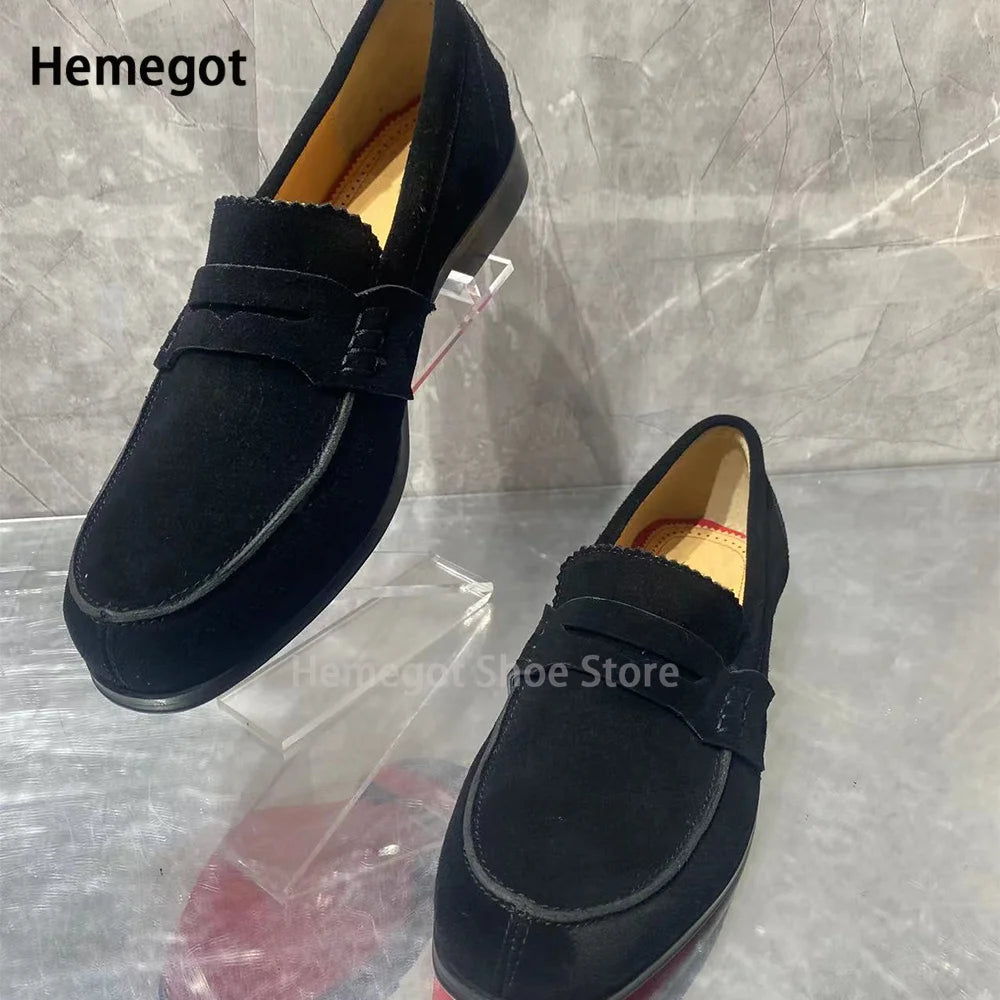 Black Suede Loafers Men's Spring Autumn British Style Shoes New Shoes Comfortable Slip-On Light Casual Shoes Large Size 40-48